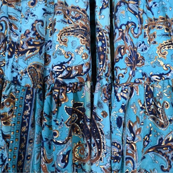 Raga Womens M Akira Ruffle Collar Maxi Dress Turquoise Blue NEW - Picture 9 of 12